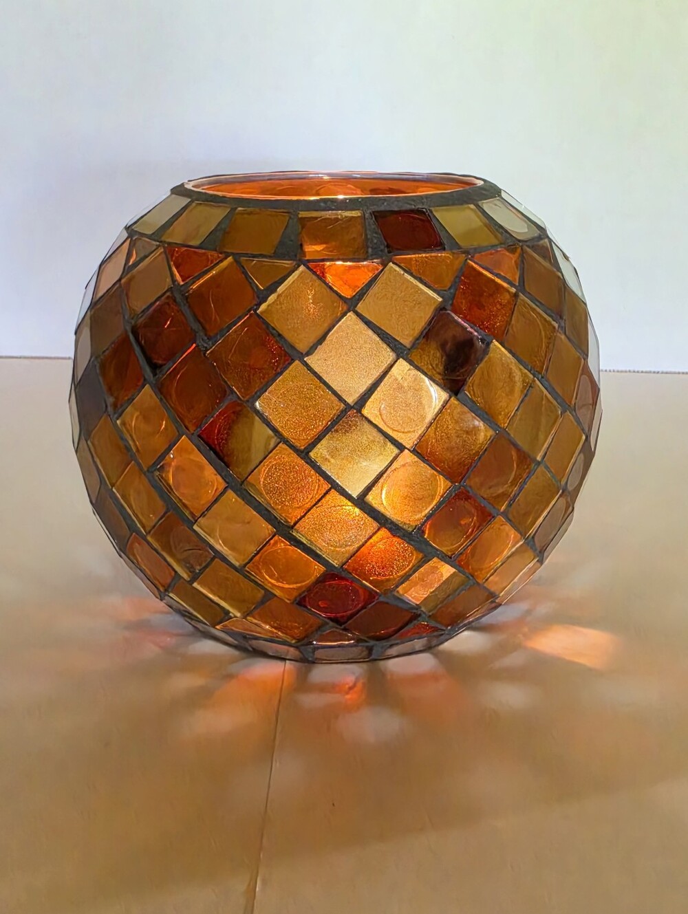Vintage PartyLite Global Fusion Amber Mosaic Candle Holder